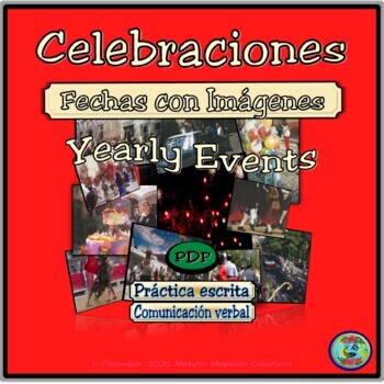 Preview of Calendar Year Celebration Grid with Images PDF - La práctica de fechas