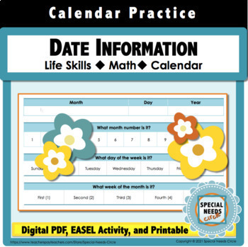 Preview of Calendar Date Information and Log Sheet for Life Skills - Elementary Level