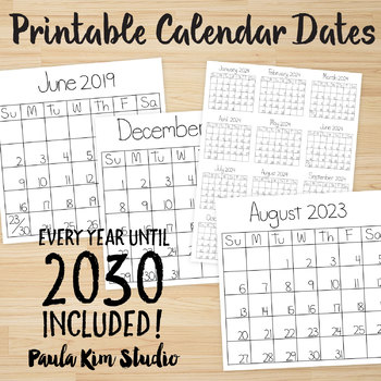 printable yearly calendar 2019 2030 by paula kim studio tpt