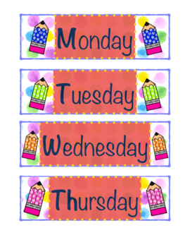 Preschool and Kindergarten Calendar Days of the Week! Large, Visuals