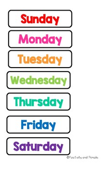 Calendar Days of the Week: Today, Tomorrow, Yesterday by Positivity and ...