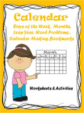 Calendar Math -Days of the week, Months  etc. - Worksheets and Activities