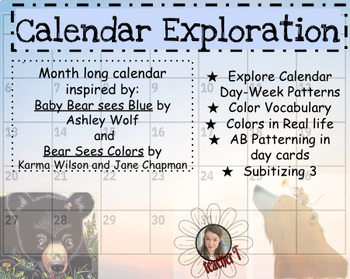 Preview of Calendar Exploration: Bear sees Colors: Baby Bear Sees Blue: One Month