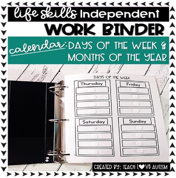 Preview of Calendar Independent Work Binder: Days and Months
