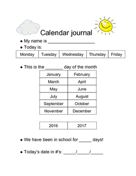 Calendar Journal by Owlsome Kindergarten | TPT