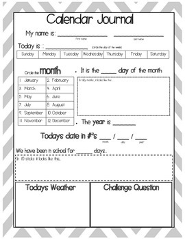 Calendar Journal - free by miss Kinder | Teachers Pay Teachers