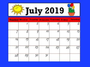 Preview of Calendar July 2019 (Interactive)