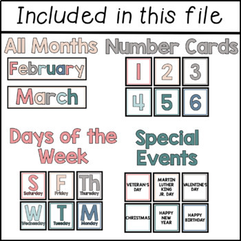 Calendar Kit for Target Calendar Pocket Chart Calm Colors Bulletin