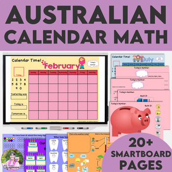 Preview of Australian Calendar Math for Morning Meeting - Smartboard Calendar Math Routine