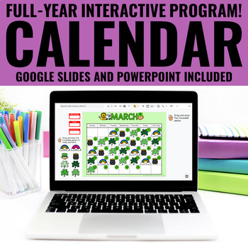 Preview of Calendar Math - Digital Calendar Slides Morning Meetings - Interactive Full-Year