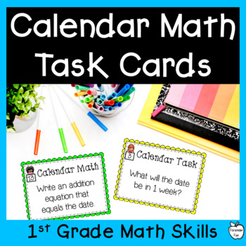 Preview of 1st Grade Calendar Math Task Cards for NO PREP Morning Math Meeting Prompts