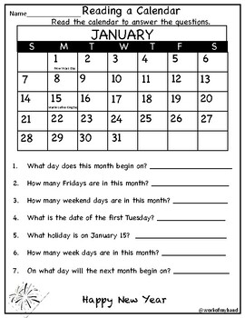 Calendar Math Worksheets by Work of My Hand | Teachers Pay Teachers