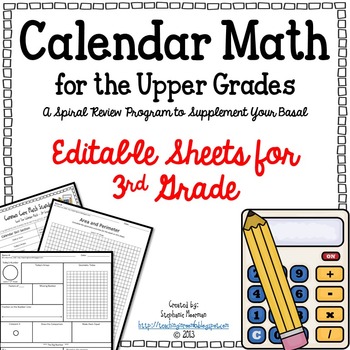 Preview of Calendar Math for Upper Grades  -- 3rd Grade -- Editable Version