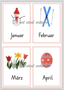 Preview of Calendar Month Flashcards in German - Kalender auf Deutsch - Monaten