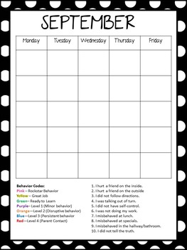 Calendar: Monthly Behavior Calendars by Amanda's Kindergarten Buzz