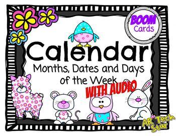 Preview of Calendar-Months, Dates & Days of the Week Boom Cards w/ AUDIO