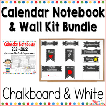 Preview of Calendar Notebook and Wall Kit Bundle Black and White Chalkboard