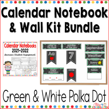 Preview of Calendar Notebook and Wall Kit Bundle Green and White Polka Dot 2018-2019