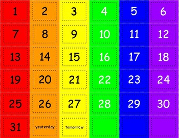 3 number preschool for worksheets Rainbow 31 1  Personalized Colors  by Calendar Numbers