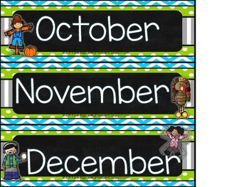 Calendar Parts- Blue, Lime Green, Gray Chalkboard Theme | TpT