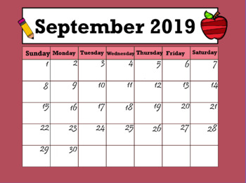 Preview of Calendar September 2019 (Interactive)