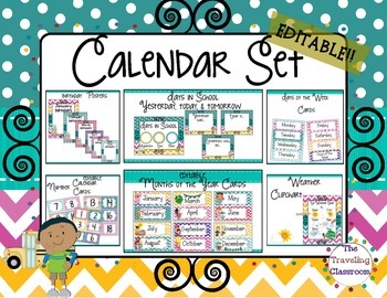 Preview of Editable Calendar Set {Chevron Polka Dot Classroom Decor}
