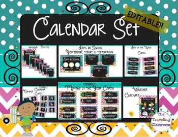 Preview of Editable Calendar Set {Chalkboard Chevron Polka Dot Them}