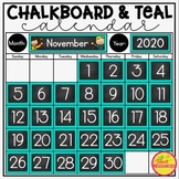 Calendar Set in a Chalkboard and Teal Classroom Decor Them