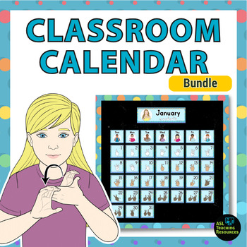 Preview of Calendar Set Bundle Classroom Bulletin Board Sign Language Polka Dot Decor ESL