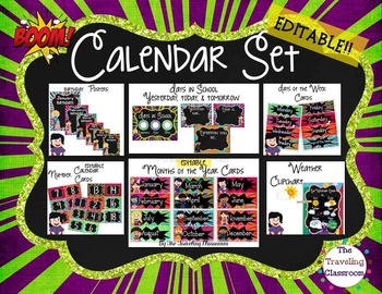 Preview of Calendar Set - Chalkboard Super Hero