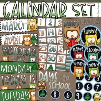 Calendar Set Classroom Decor Back to School Owl Forest Theme | TPT