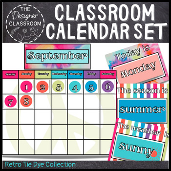 Calendar Set | Retro Tie Dye Classroom Decor by The Designer Classroom