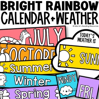 Preview of Calendar Template and Weather Chart | Rainbow Classroom Decor Morning Meeting