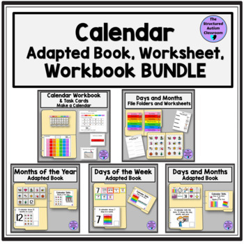 Preview of Calendar Skill BUNDLE Days Months Adapted Book, folders, worksheets Special Ed