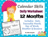 Calendar Skills Daily Worksheet - Trace, Write, Color - 12