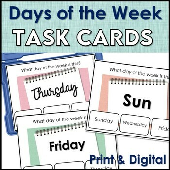Preview of Calendar Skills Identify Days of the Week Task Cards - Print & Digital