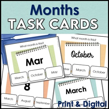 Preview of Calendar Skills Identify Months of the Year Task Cards - Print & Digital