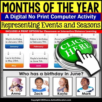 Preview of Calendar Skills Months and Days Events - Special Education DIGITAL RESOURCE