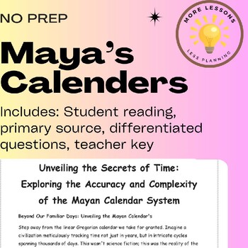 Preview of Calendar System of Maya: Mayan Reading Comprehension Worksheet