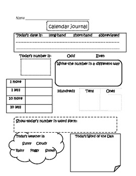 Calendar Time Journal 2- Concept Review By Mrs Burnam 