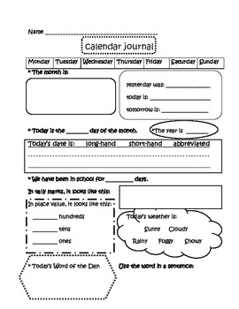 Calendar Time Journal- Concept Review by Mrs Burnam | TPT