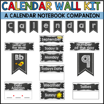 Preview of Morning Calendar Time Wall Kit (editable) with Chalkboard Black and White