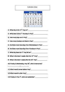 Preview of Calendar Worksheet