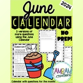 Calendar Worksheets | June | 2024