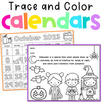 Preview of Calendar Worksheets Template Printable, Calendar Tracing + Coloring Pages Bundle