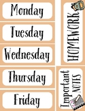 Calendar and Homework Board Labels
