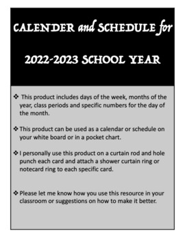 Preview of Calendar and Schedule for 2022-2023 School Year
