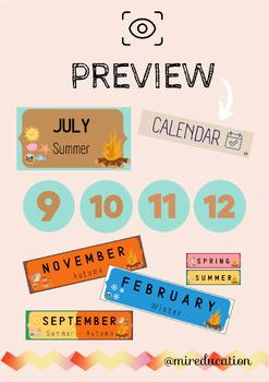 Preview of Calendar and months of the year CLASS DISPLAY & FLASHCARDS with seasons * ENG