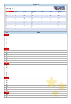 Preview of Calendar and note 2023 (Trial for Jan - Mar 2023_Free download)