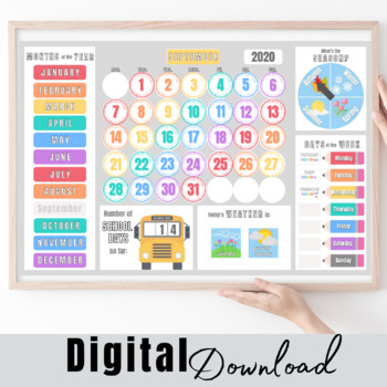 Preview of Calendar for Kids Learning-Classroom Teaching Months, Days, Seasons, Weather Tea